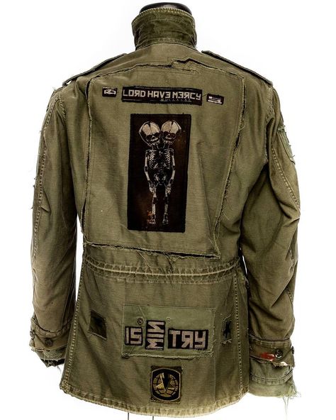 The backside of the LHM Korruption Jacket.  Come check it out at the BLK MKT shop in Aspen.  Find it at: @blkmktmobile Photo: @ngozzer Electric Guitarist, Ripped Jacket, Lord Have Mercy, Tick Tocks, Battle Jacket, Have Mercy, Military Surplus, Army Jacket, Military Gear