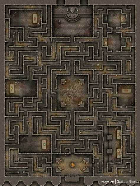 Minotaur's Maze 40x30 D&D Battlemap with Adventure | Seafoot Games on Patreon Maze Dnd Map, Dnd Labrynth Map, Labyrinth Battlemap, Museum Dnd Map, Dnd Labyrinth Map, D&d World Map, Dnd Battle Maps Dungeon, D&d Battle Maps, D&d Dungeon Map