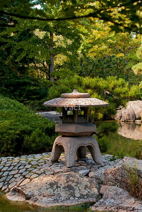 Japanese Garden by Vac1 Japanese Garden Lighting, Japanese Garden Style, Japanese Garden Lanterns, Japanese Stone Lanterns, Beautiful Japanese Gardens, Basket Light, Small Japanese Garden, Pagoda Garden, Portland Japanese Garden