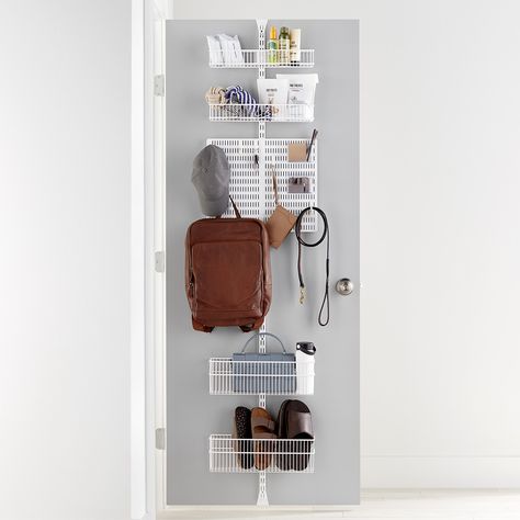 Elfa Utility Mesh Entryway Over the Door Rack Shallow Closet Ideas, Shallow Closet, Rental Diy, Utility Wire, Closet Door Storage, Elfa Closet, Food Storage Cabinet, Coat Closet Organization, Custom Pantry