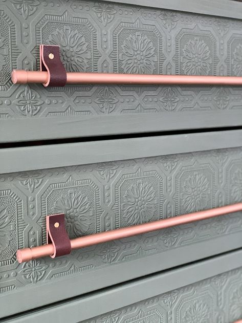 Ikea Malm Dresser Hack Wallpaper, Ikea Hemnes Dresser Hack Boho, Ikea Hack Malm Dresser, Transform Dresser Projects Ideas, Wallpaper Wrapped Furniture, Paintable Wallpaper On Dresser, Wallpaper Dresser Diy, Wallpaper On Furniture Diy, Paintable Wallpaper Dresser