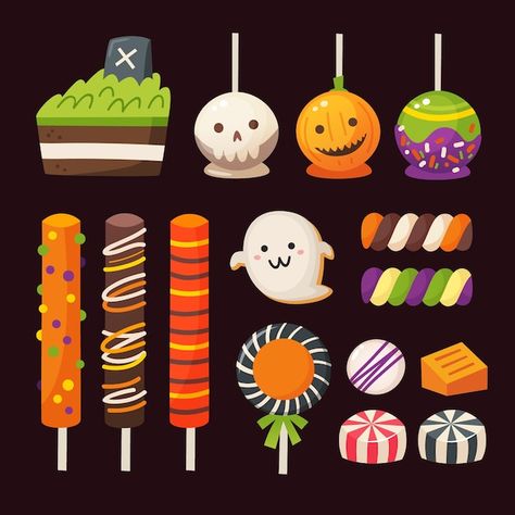 Free Vector | Hand drawn flat halloween candy collection Halloween Candy Drawing, Candy Illustration, Candy Drawing, Candy Collection, Halloween Sweets, Free Business Card Mockup, Event Food, Card Banner, Business Card Maker