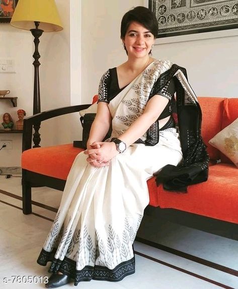 Saree : Cotton Silk saree : Starting₹790/- Free COD WhatsApp +919199626046 Black And White Saree, White Sarees, Sambalpuri Saree, Formal Saree, Cotton Saree Blouse Designs, Cotton Saree Blouse, Cotton Saree Designs, Sari Dress, Indian Silk Sarees