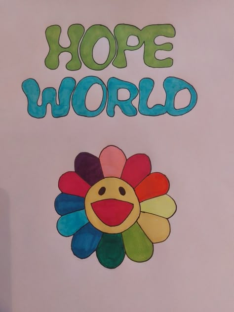 Hope World Album Cover, Hope World Drawing, Hope World Painting, Jhope Art Drawing, Jhope Journal Ideas, Kpop Art Ideas, Jhope Sketch Easy, Jhope Drawing Easy, Pop Art Drawings Ideas Easy