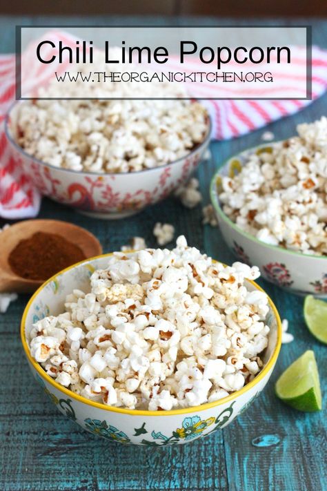 Stovetop Chili Lime Popcorn! Healthy After School Snacks, Lime Popcorn, Crusted Halibut, Stovetop Chili, Real Food Snacks, Healthy Popcorn, Dessert From Scratch, Spiced Butter, Mango Sauce