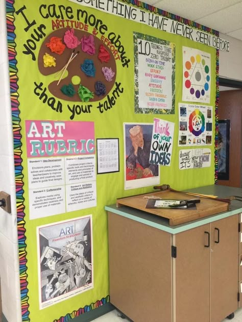 Art Classroom Design, Art Class Decor, Art Teacher Classroom, Art Room Design, High School Art Room, Art Classroom Organization, School Art Room, Art Rubric, Art Room Organization