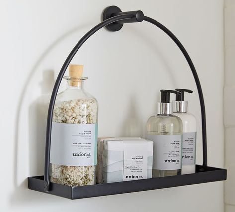 Coastal Bathroom Shelves Over Toilet, Matte Black Bathroom Accessories Decor, Art Over Toilet Bathroom Wall, Small Bathroom Above Toilet Storage, Ivory And Black Bathroom, Bathroom Lotion Organization, Shelves For Bathroom Wall, Vintage Bathroom Storage, Black And White Bathroom Accessories