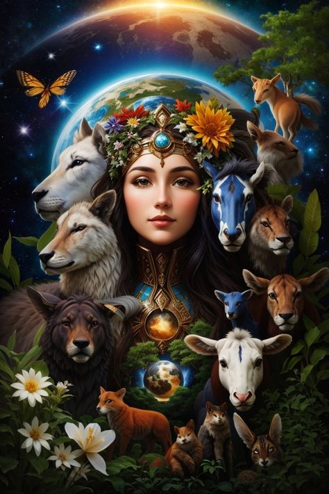 Explore the beauty of Gaia, the mother earth, surrounded by animals and a stunning woman's face in a galactic setting. 🌍🌌 #Gaia #MotherEarth #GalacticBeauty #AnimalArt #NatureInspired #CelestialArt #EarthGoddess #GalacticArt #SpaceArt Gaia Mother Earth, Gaia Goddess, Mother Earth Art, Velvet Cloth, Mother Tattoos, Earth Goddess, Nature Hd, Vintage Witch, Earth Art