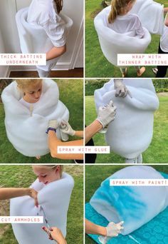 Diy Smores Costume, Marshmallow Costume Diy, Candy Halloween Costume Diy, Cotton Candy Costumes, Cotton Candy Costume Diy, Diy Cotton Candy Costume, Halloween Costumes Candy, Cotton Candy Halloween Costume, Marshmallow Costume