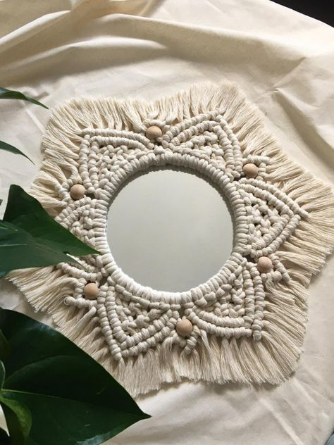 Woven Mirror, Mirror Craft, Girls Room Sign, Boho Mirror, Wall Hanging Mirror, Macrame Mirror, Mirror Decoration, Macrame Wall Decor, Mini Macrame