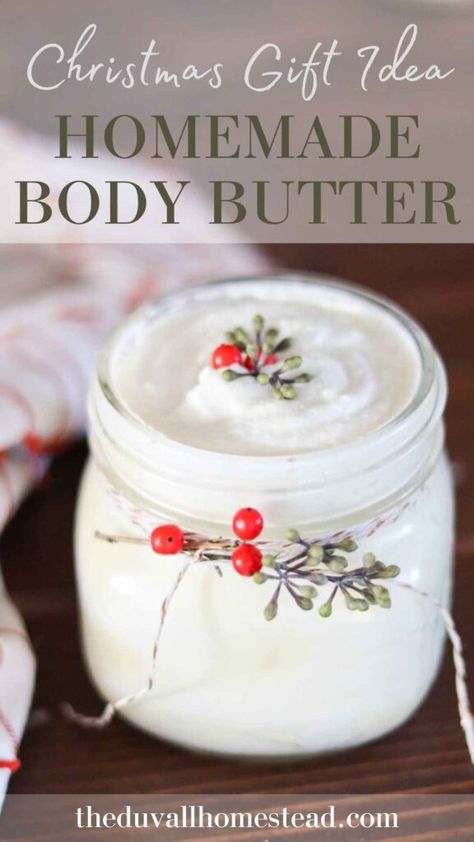 Juniper Berry Christmas Body Butter - The Duvall Homestead Christmas Body Butter, Winter Body Butter, Diy Body Cream, Christmas Tree Essential Oil, Christmas Lotion, Lotion Bars Diy, Homemade Lotion Bars, Homemade Christmas Gift, Homemade Body Butter