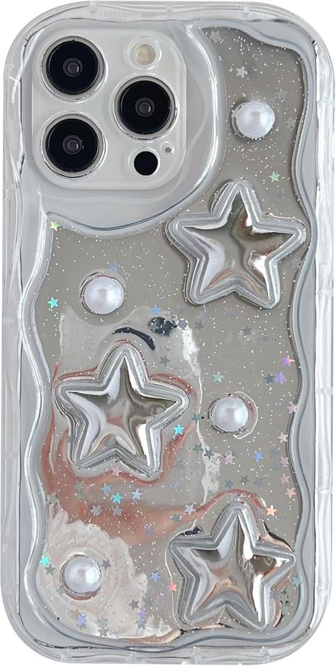 3D Stars Pearls Wavy Frame Plating Mirror Phone Case Compatible with iPhone Case for Women Girls (Clear,iPhone 11 Pro Max) Wavy Frame, 3d Stars, Mirror Phone Case, 3d Star, Women Girl, Iphone Case, Iphone 11, Phone Case, Iphone Cases