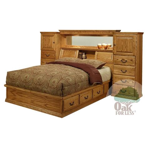 Shop our collection of pier walls and bedroom sets today! We have a variety of solid-wood wall units available in your choice of size, color and wood finish. Pedestal Bed, Bookcase Headboard King, Wall Headboard, California King Size Bed, Bookcase Bed, Bookcase Headboard, Oak Bedroom, Diy Furniture Bedroom, Platform Bed With Storage