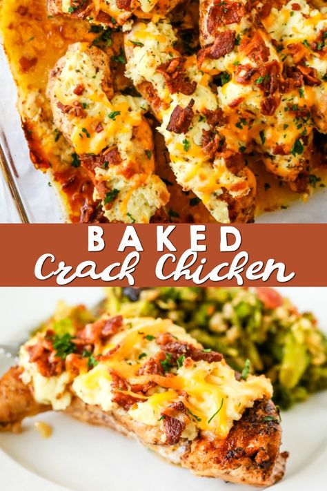 This Baked Crack Chicken recipe is super easy to make and will absolutely blow your socks off with flavor. #keto #ketorecipes #ketolifestyle #crackchicken #chickendinner 5 Star Keto Dinner Recipes, Keto Mustard Chicken, Crispy Shake And Bake Chicken, Keto Cracked Out Chicken, Chicken Recipes For Oven, Delicious Baked Chicken Recipes, Healthy Baked Chicken Recipes Low Carb, Chicken Recipes With Cheese, Celebration Chicken Recipe