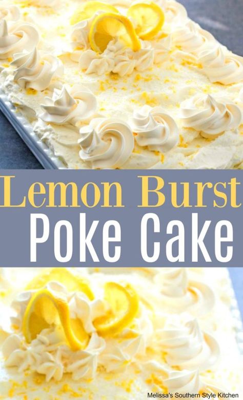 Poke Cake Lemon, Lemon Cream Cheese Frosting, Lemon Dessert Recipes, Poke Cake Recipes, Recipe Dessert, Poke Cakes, Dessert Cake Recipes, Special Desserts, Poke Cake