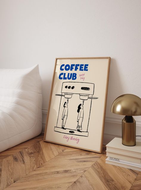 Join the "Coffee Club" with our charming and playful poster. This delightful design features a doodle-style illustration of an espresso machine, with two people enjoying their coffee directly from it, capturing the warm, communal spirit of a morning coffee ritual. The text reads, "Coffee Club, served daily, every morning," set against a clean and inviting backdrop. Printed on high-quality, premium paper, this poster adds a cozy, cheerful vibe to your kitchen, dining area, or coffee nook. Perfect Coffee Wall Art Print, Wall Art For Apartment Living Room, Kitchen Art Coffee, Coffee Bag Art, Apartment Artwork Ideas, Coffee Aesthetic At Home, Home Art Prints, Espresso Machine Set Up, Mac Miller Wall Art