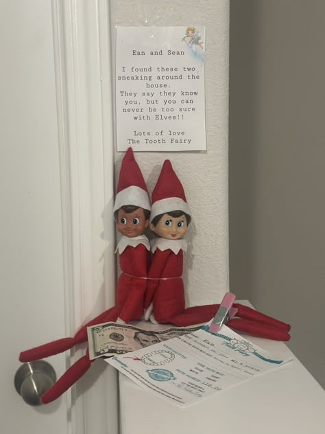 Today my son lost a tooth, so the thooth Fairy got them sneaky around the house! #elf #elfontheshelf #tooth #toothfairy #ideasforelfontheshelf Horror Elf On The Shelf, Tooth Fairy And Elf On The Shelf, Tooth Fairy Elf On The Shelf, Elf On The Shelf Lost Tooth Ideas, Elf On The Shelf Tooth Fairy Ideas, Reindeer Poop, Christmas Activities For Families, Nail Art For Kids, Loose Tooth