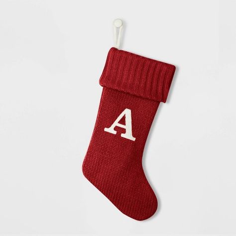 Monogram Christmas Stocking, Red Christmas Stockings, Monogram Stockings, Navy Christmas, Cool Toys For Girls, Red Stockings, Christmas Stocking Holders, Christmas Monogram, Christmas Knitting Patterns