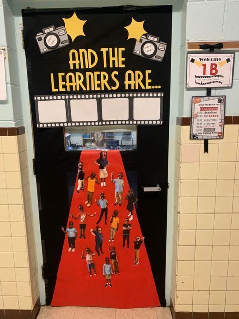 Movie Theme Door Decorations Classroom, Red Carpet Classroom Door, Movie Themed Classroom Door, Movie Themed Door Decorations, Red Carpet Classroom Theme, Movie Themed Bulletin Boards, Hollywood Door Decorations, Theatre Bulletin Board Ideas, Movie Classroom Door