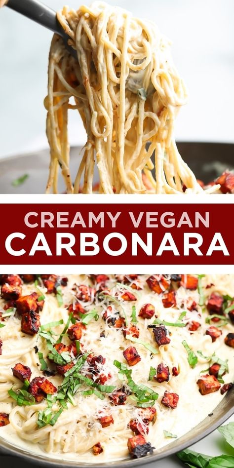 Vegan Carbonara, Vegan Pasta Sauce, Vegan Pasta Dish, Pastas Recipes, Carbonara Recipe, Vegan Pasta Recipes, Vegan Italian, Delicious Pasta, Spaghetti Noodles