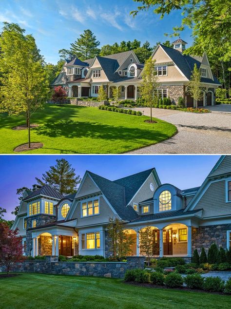 New England Style Home, Massachusetts Homes, New England Mansion, Boston Homes, Massachusetts Houses, Shingle Style Architecture, New England Style Homes, Boston House, Luxury Mansion