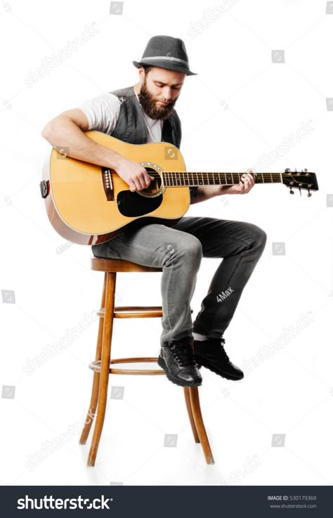 Guitar Poses Drawing, People Playing Guitar, Playing Guitar Pose Reference, Guitar Pose Reference, Guitar Poses, Drawing Guitar, Guitar Pose, Guitarist Photography, Singing Drawing