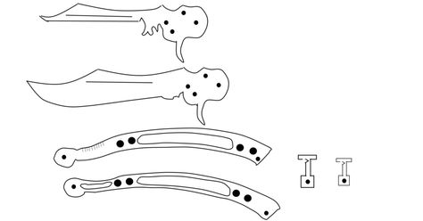 Butterfly Knife Template, Wood Swords, Knife Sketch, Knife Templates, Butterfly Knives, Knife Template, Knife Drawing, Knife Patterns, Butterfly Knife