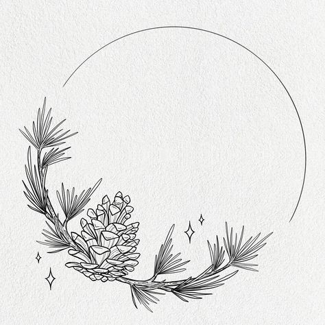 Pinecone art tattoo inspiration lineart wreath cute pretty Spruce Tattoo Branch, Evergreen Leaf Tattoo, White Pine Cone And Tassel Tattoo, Pine Embroidery Pattern, Pinecone Drawing Simple, Pine Cone Drawing Simple, Pine Cone Line Drawing, Pinecone Doodle, Pine Bough Tattoo