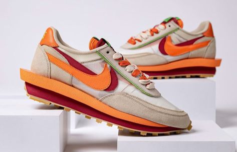 Clot Sacai Nike LDWaffle DH1347-100 Release Date - Sneaker Bar Detroit Sneaker Bar, Nike Sacai, Before Midnight, Latest Sneakers, Orange Leather, Green Accents, Best Sneakers, Tan Suede, Nike Cortez Sneaker