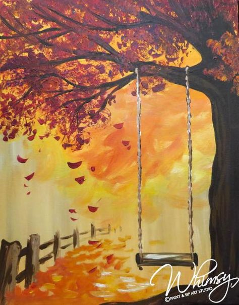 RezClick - Whimsy Paint and Sip: Calendar Seasonal Paintings Canvases, October Acrylic Painting Ideas, Fall Scene Painting Easy, Fall Paintings Aesthetic Easy, Autumnal Painting Ideas, Fall Paint N Sip Ideas, Autumn Scenery Painting Easy, Draw Autumn Ideas, Autum Paintings On Canvas