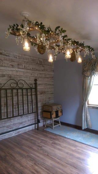 Hanging Ladder From Ceiling, Hanging Ladder Decor, Bed And Breakfast Guest Rooms, Ladder Light Fixture, Unique Hanging Light Fixtures, String Lights Inside, Hanging Ladder, Hanging String Lights, White String Lights