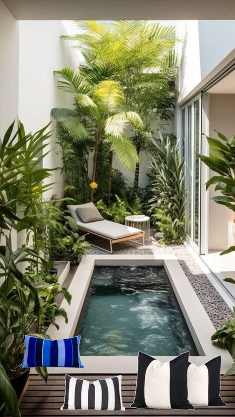 Small Villa Garden Design, Pool Balcony Ideas, Plunge Pool Ideas Small Spaces, Jacuzzi Outdoor Ideas, Small Indoor Pool, Luxury Pools Indoor, Kleiner Pool Design, Kolam Koi, Indoor Swimming Pool