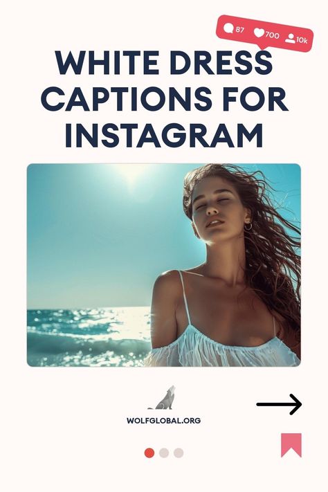 A graphic featuring social media engagement icons and "White Dress Captions for Instagram" with a woman by the sea.
An illustrated checklist featuring poetic descriptions of a white dress with a call-to-action button.
A smiling woman with a laptop surrounded by social media icons, advertising Instagram engagement services. White Dress Caption, Chic White Dress, Dress Captions, White Elegance, Insta Captions, Say Bye, White Cocktail Dress, Birthday Posts, Perfect Word