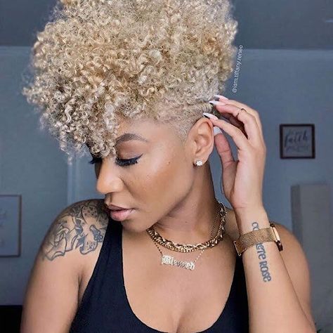 Want to Get a Tapered Cut? Everything You Should Know | NaturallyCurly.com Women's Undercut Hairstyles Short, Twa Crochet Hairstyles, Thick Curly Pixie Haircut, 4c Frohawk, Tapered Cut Natural Hair, Curly Mohawk Hairstyles, Natural Hair Haircuts, Natural Haircuts, Blonde Natural Hair