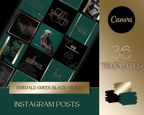 Webdesign inspiration - web design inspiration Green And Gold Instagram Feed, Luxury Color Palette Branding Green, Emerald Green Branding Color Palette, Emerald Green Branding, Luxury Social Media Design, Emerald Branding, Green And Gold Color Palette, Gold Website, Luxury Instagram