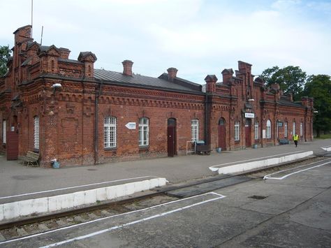 Suwalki train station, north-east Poland, close to the border with Lithuania. Suwalki Poland, Mood Poster, Train Stations, Brick Building, North East, Lithuania, Train Station, Athens, Poland