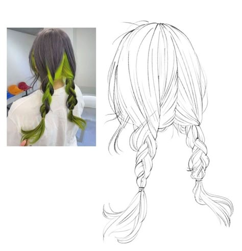 Long Hair Back View, Flowy Hair Drawing, Back View Drawing, Anime Braids, Male Long Hair, Hair Back View, Simple Face Drawing, View Drawing, How To Draw Braids