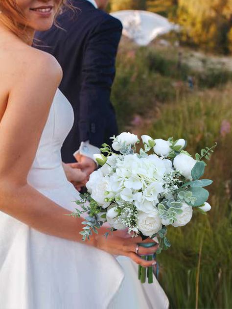 11.8 In Wedding Bouquet Flowers Bruidsmeisje Boeket Artificial Bridal Hand Bouquet For Wedding Decoration Bride Holding Photography Props Flower For Wedding Decoration ﻿ White         Home Decor, size features are:Bust: ,Length: ,Sleeve Length: Brides Bouquet White And Green Simple, Maid Of Honor Flower Bouquets, Simple Bride Bouquets, Simple Flower Bouquet Wedding, Fiddlers Elbow Wedding, Roses For Wedding, Small Bridal Bouquets, Tropical Wedding Bouquets, Green Wedding Bouquet