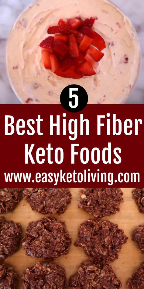 5 Best High Fiber Keto Foods – List of low carb high fiber friendly foods and video with meal ideas. Fiber Keto Foods, Keto High Fiber Recipes, High Fiber Keto Foods, High Fiber Low Carb Recipes, High Fiber Food List, Keto Fiber, Keto Foods List, Keto Facts, High Fibre Desserts