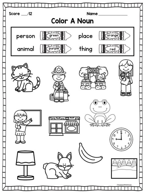 Noun Activities For First Grade - Firstieland Noun Anchor Chart First Grade, Kindergarten Binder, Nouns Worksheet Kindergarten, Nouns First Grade, Nouns Kindergarten, Common Nouns Worksheet, Noun Activities, Noun Games, Nouns Lesson