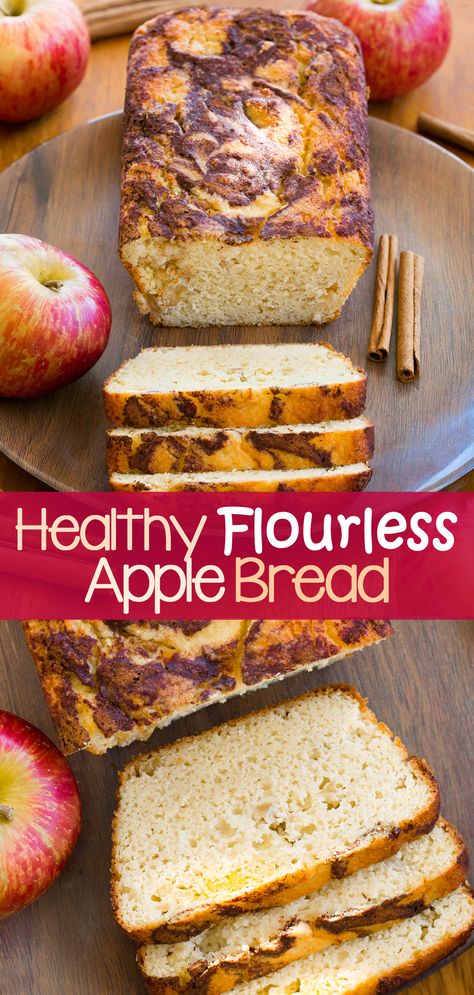 Healthy Flourless Apple Cinnamon Bread - Healthy Breakfast Recipe Low Calorie Apple Desserts Healthy, Almond Flour Breakfast Bread, Low Calorie Apple Bread, Apple Cinnamon Bread Healthy, Almond Flour Applesauce Bread, Keto Apple Bread, Apple Bread Recipe Easy Healthy, Coconut Flour Apple Bread, Clean Eating Bread Recipes