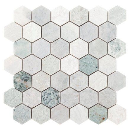 Walnut House, Marble Mosaic Floor, Bathroom Upstairs, Stone Tile Flooring, Bathroom Master, Hexagon Tile, Floor And Decor, Primary Bath, Polished Porcelain Tiles