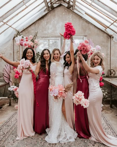 Magenta Wedding, Pink Wedding Colors, Red Wedding Theme, Hot Pink Weddings, February Wedding, Pink Wedding Theme, Viva Magenta, Pink Color Schemes, Pink Bridesmaid Dresses