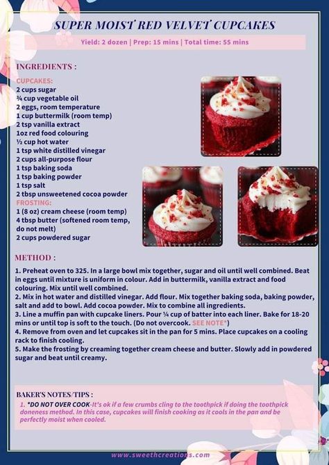 Moist Red Velvet Cupcakes, Moist Cupcake Recipes, Red Velvet Cake Recipe Easy, Homemade Dessert Recipes, Basic Cupcake Recipe, Nyonya Kuih, Red Velvet Cupcakes Recipe, Light Cake, Bolo Red Velvet