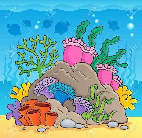 Coral Reef Drawing, Coral Reef Color, Coral Pictures, Reef Pattern, Sea Clipart, Coral Watercolor, Fish Vector, Plant Vector, Vector Sketch