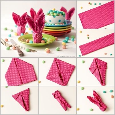 Diy Wedding Napkins, Easter Napkin Folding, Wedding Napkin Folding, Bunny Napkin Fold, Napkin Folding Tutorial, Fancy Napkin Folding, Creative Napkins, Easter Napkins, Bunny Napkins