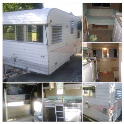 Camper Trailer Remodel, Vintage Camper Remodel, Surprises For Husband, Travel Trailer Remodel, Vintage Caravans, Retro Campers, Camper Makeover, Camper Renovation, Vintage Travel Trailers