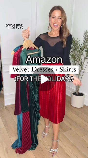 Lisa Marie | Petite Fashion (5’3) on Instagram: "Velvet dresses + skirts from Amazon🤩 Comment VELVET below to shop!

I LOVE the velvet midi skirt + bodysuit combination! The dresses are gorgeous and comes in lots of colors - perfect for a Christmas party or wedding event!

Direct URL: https://amzlink.to/az0vZRoCbRR6F

#velvetdress #velvetskirt #holidayparty #christmasparty #weddingguestdress #weddingguestoutfit #midiskirt #partydress #partyoutfit #christmasoutfit #christmasdress" Styling A Velvet Dress, Velvet Skirt Outfit Winter, Velvet Skirt Outfit, Velvet Midi Skirt, Winter Skirt Outfit, Velvet Midi Dress, Velvet Dresses, Velvet Skirt, The Velvet