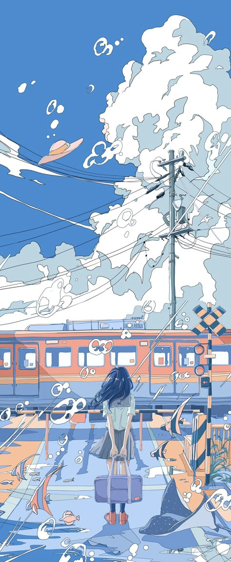 credit: @ichigoame1125 on twitter! Blue Wallpaper Aesthetic Anime, Anime Sky Aesthetic, Anime Skies, Aesthetic Lofi Art, Anime Inspiration, Look Wallpaper, Anime Summer, Sky Anime, Blue Anime