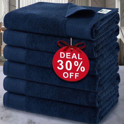 PRICES MAY VARY. Premium Cotton Quality:Indulge in the premium softness of our 480GSM navy blue bath towels, crafted from 100% cotton. Perfect balance of Soft touch & Absorbent power, mimicking hotel luxury. Breathable, fade-resistant design keeps towels fresh & rich navy hue intact. Low linting, Long-Lasting durability for daily bathing rituals, ensuring comfort & reliability Super Absorbent & Quick Dry: Designed to be highly absorbent, these towels efficiently wick away moisture, keeping you d Bathing Rituals, Luxury Bath Towels, Blue Bath Towels, Towels For Bathroom, Blue Bath, Ritual Bath, Hotel Luxury, Bath Towels Luxury, Shower Towel